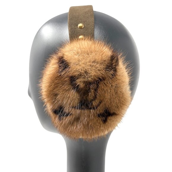 LOUIS VUITTON Vintage LV Monogram Mink Earmuffs Brown Gold Suede [106418] - Picture 12 of 15